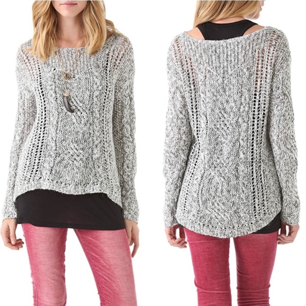 Free People Linen Wool Alpaca Blend Open Weave Marled Gray Pullover Sweater - Picture 2 of 12